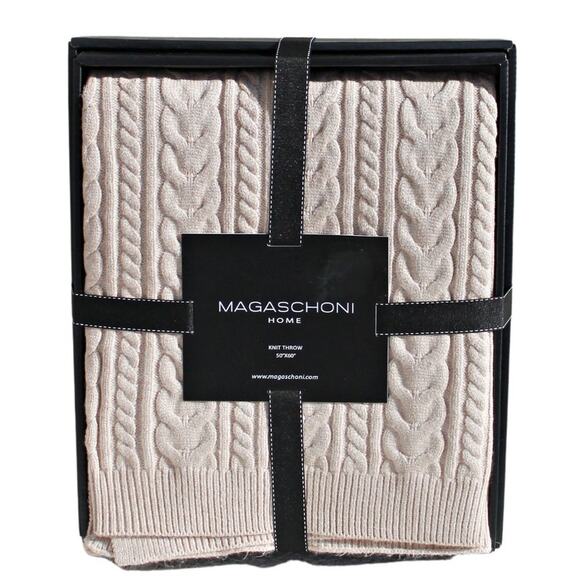 Magaschoni Home Cable Knit Sweater Throw Blanket 50" X 60" Oatmeal Heather - Picture 1 of 15